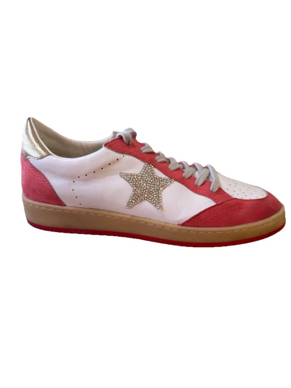 Mi.iM Women's Sz 8.5 Coral Red Gold Sneakers Shoes Metallic Rhinestone Star